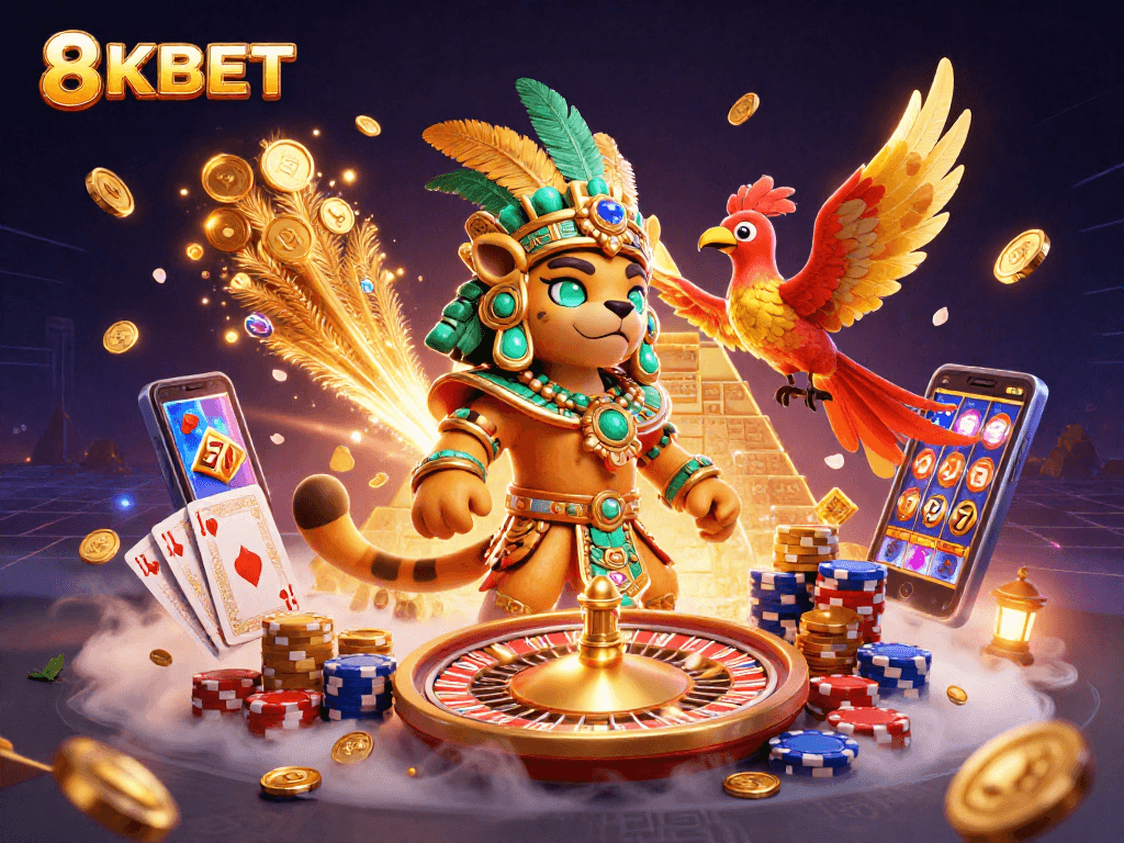 Engage in the thrill of 8KBET with a vibrant casino scene showcasing dynamic gaming elements.