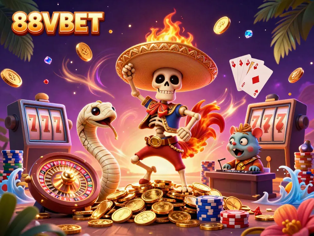 Experience excitement at 88VBET with vibrant casino characters celebrating wins.