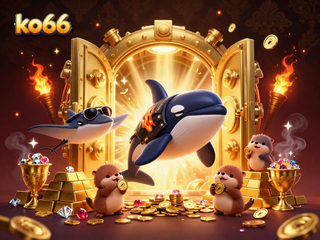 Experience the excitement of ko66 with vibrant sea creatures celebrating a jackpot of gold coins.