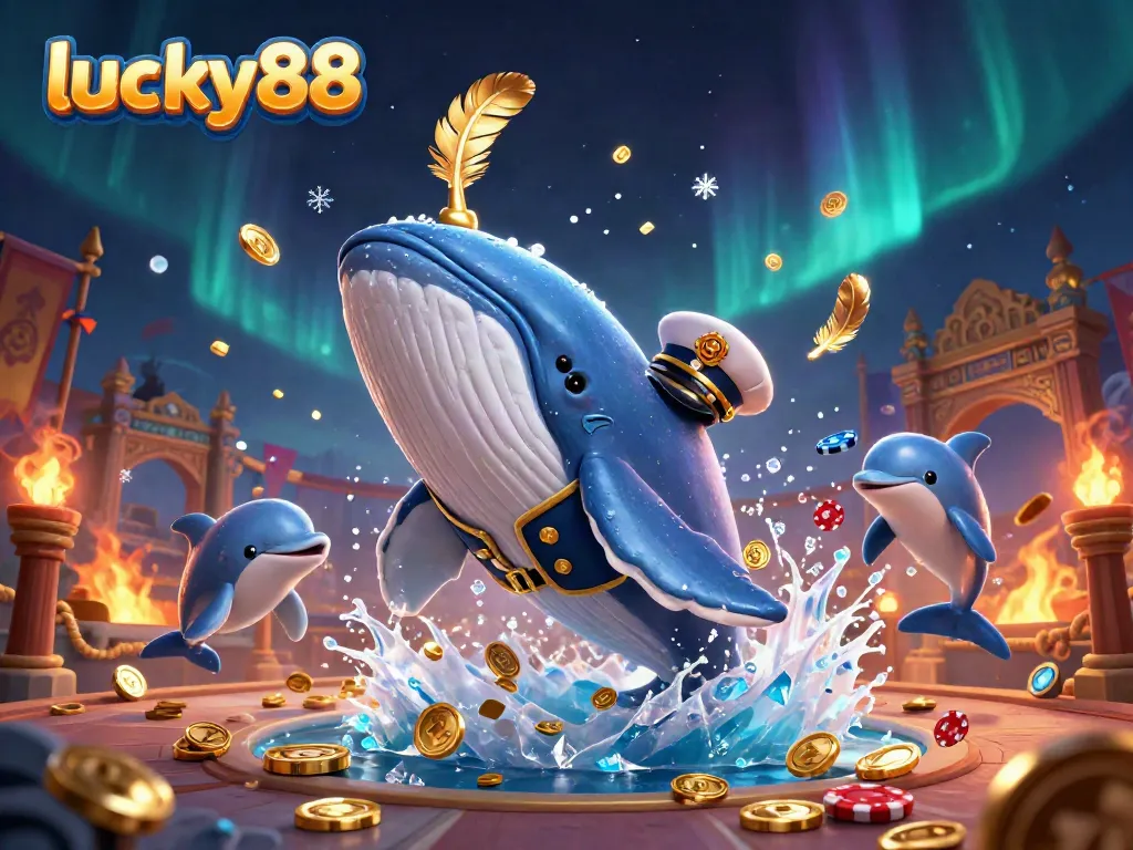 Experience thrilling wins at lucky88 with playful marine creatures showcasing casino elements.