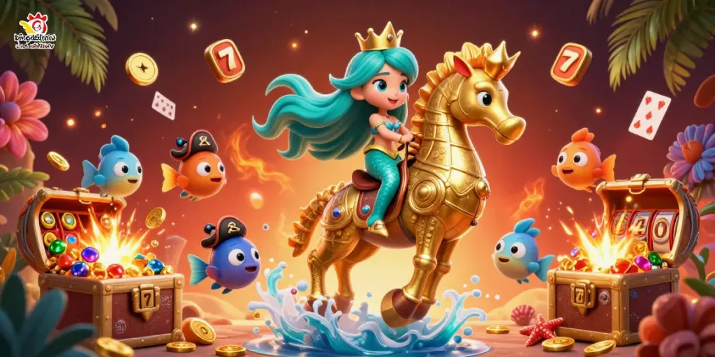 Engage in bóng đá trực tuyến cakhiatv with this vibrant scene featuring a mermaid and seahorse amidst thrilling casino elements.