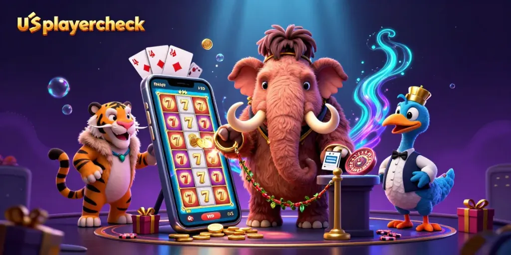 Experience excitement at usplayercheck with vibrant casino characters celebrating wins among dynamic gaming elements.