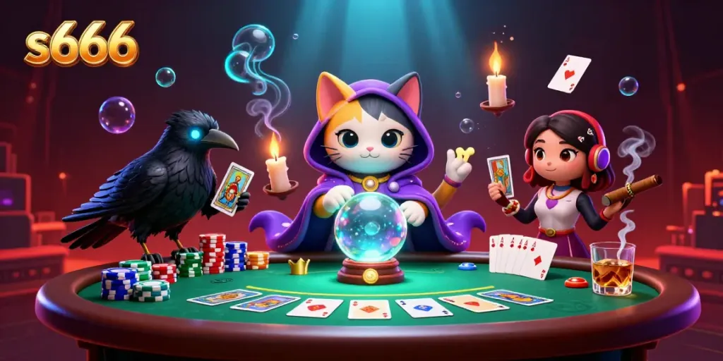 Experience the vibrant world of s666 with a mystical cat fortune teller and engaging casino elements.