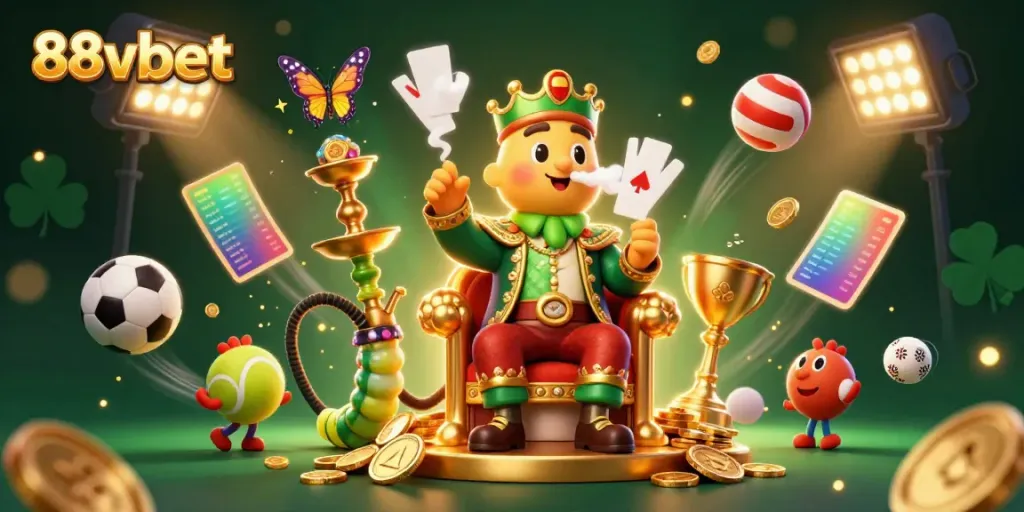 Engage with 88vbet's captivating online casino world through vibrant 3D illustration of gameplay action.