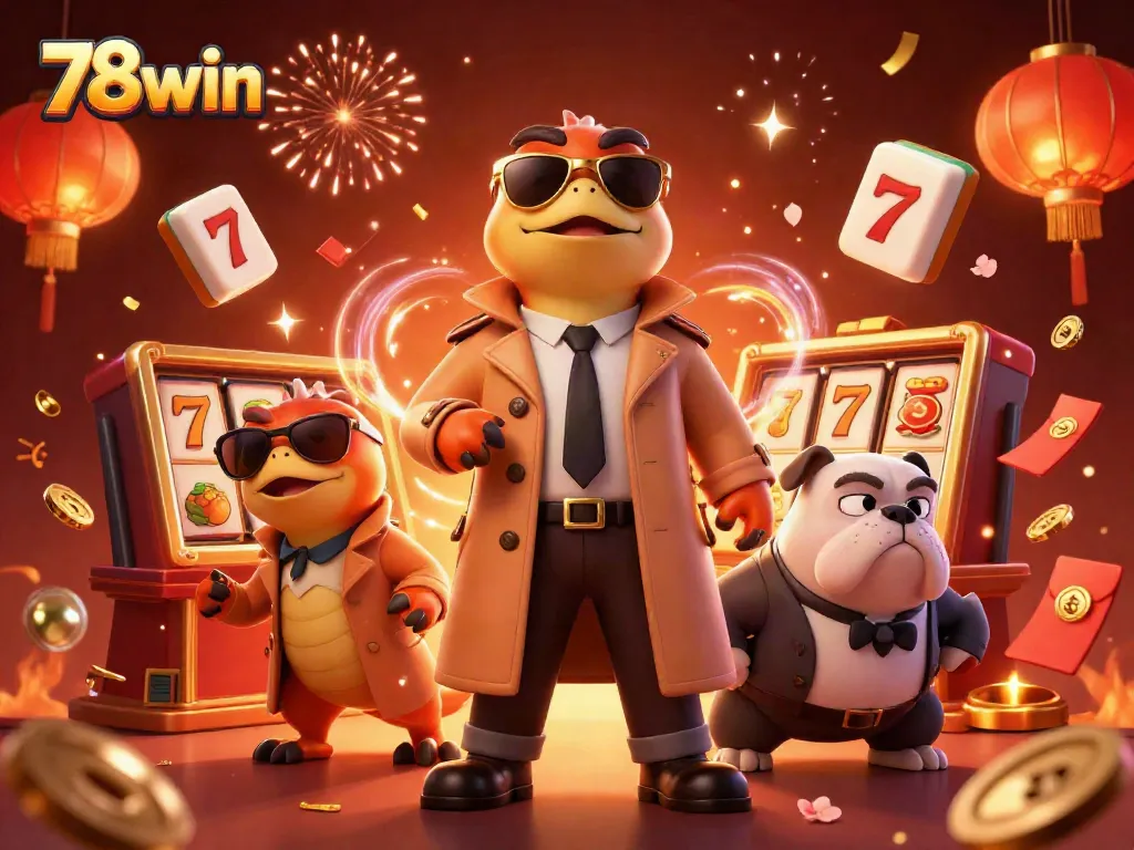 Experience thrilling gameplay with 78win's vibrant casino scene featuring raptors and a bouncer.