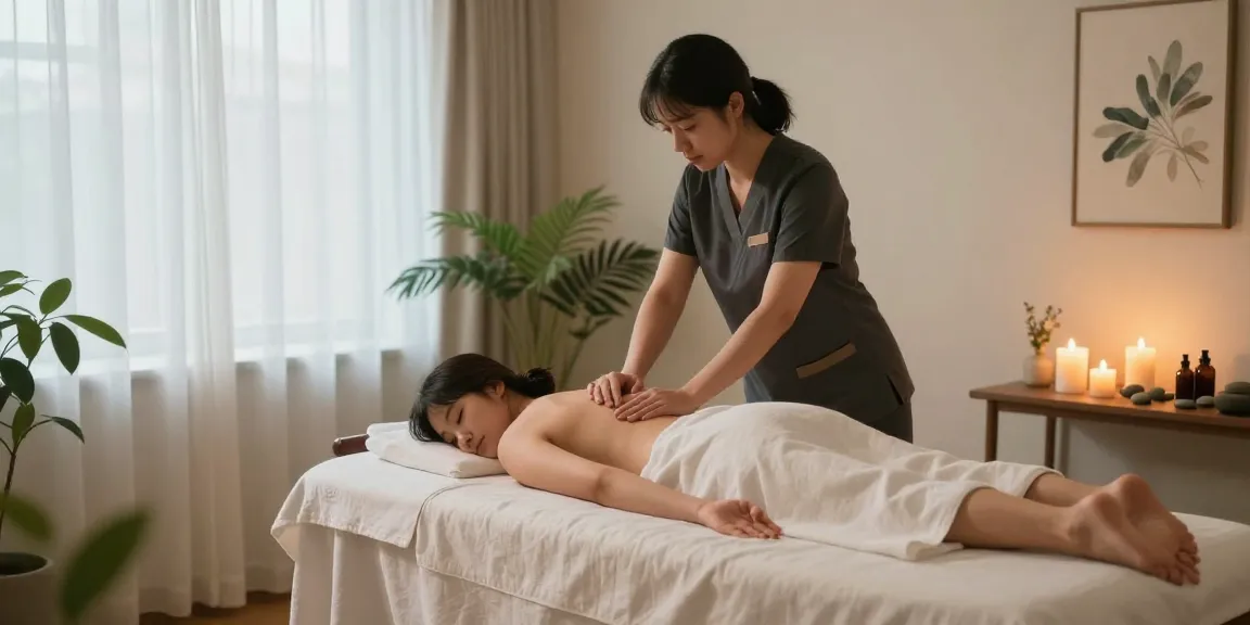 Relaxing 부평출장마사지 scene in a peaceful spa setting, showcasing a professional therapist and serene atmosphere.