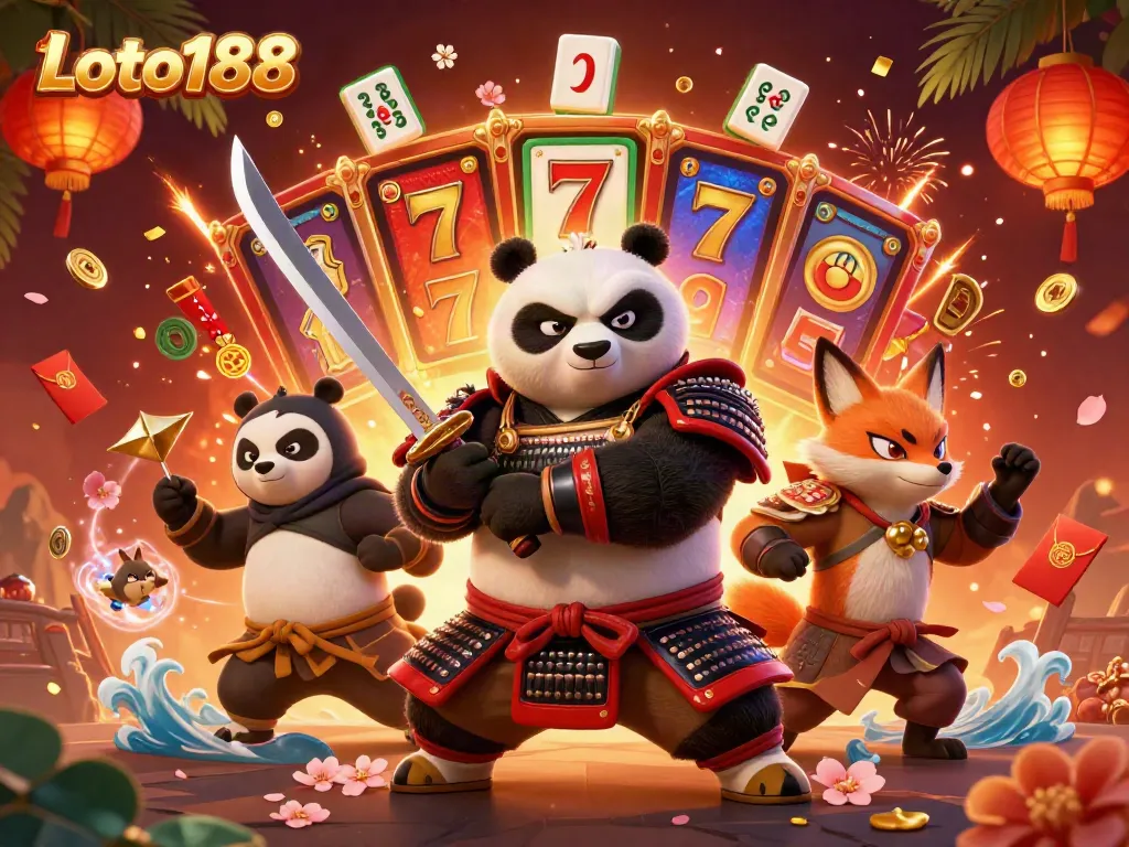 Experience thrilling moments at Loto188 with dynamic cartoon characters in a vibrant gaming scene.