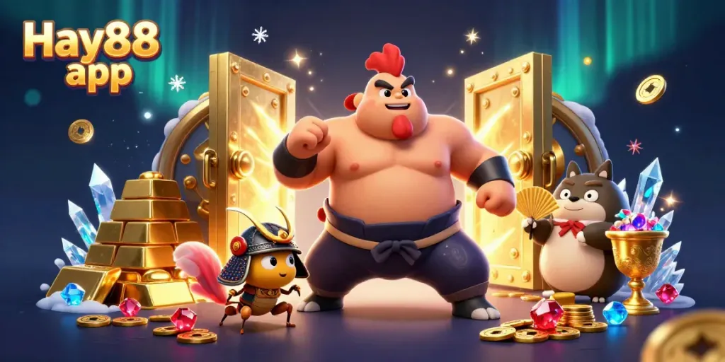 Experience thrilling gameplay with the Hay88 app featuring dynamic casino characters and treasure.