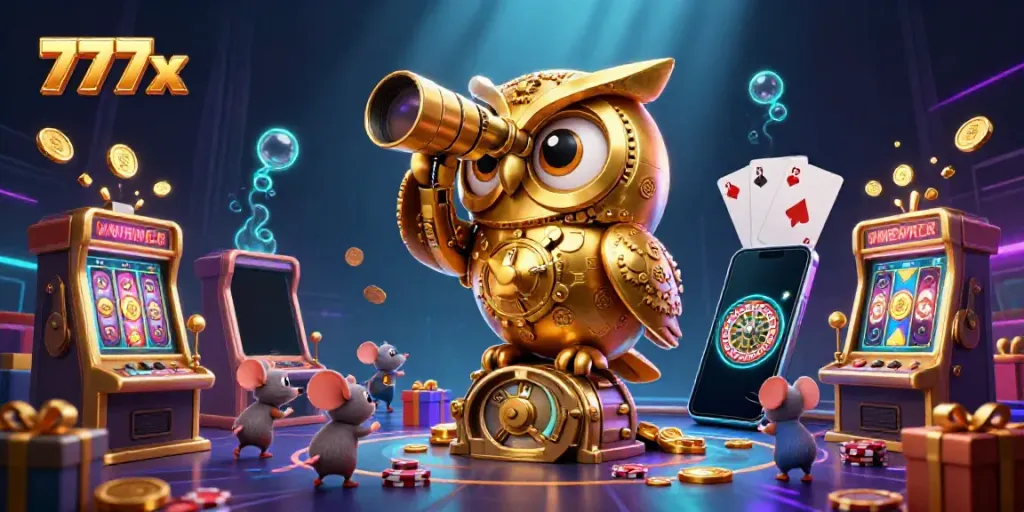 Win big at 777x with dynamic casino characters in a captivating gaming scene.