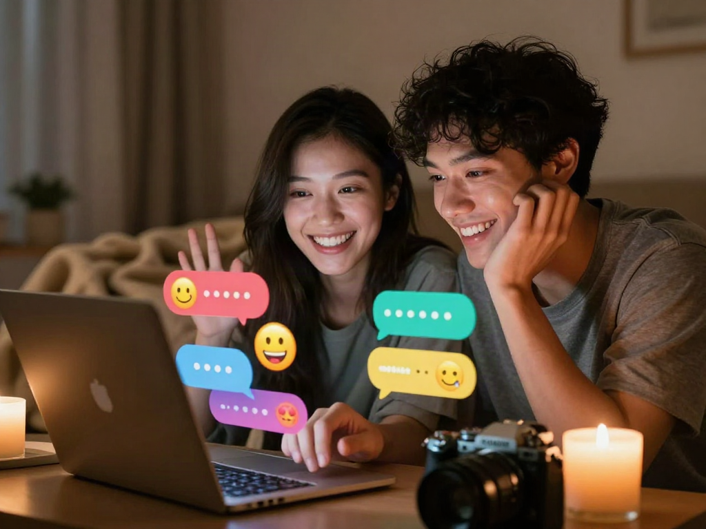 Engaging couple enjoying a sex chat session in a cozy, inviting atmosphere.