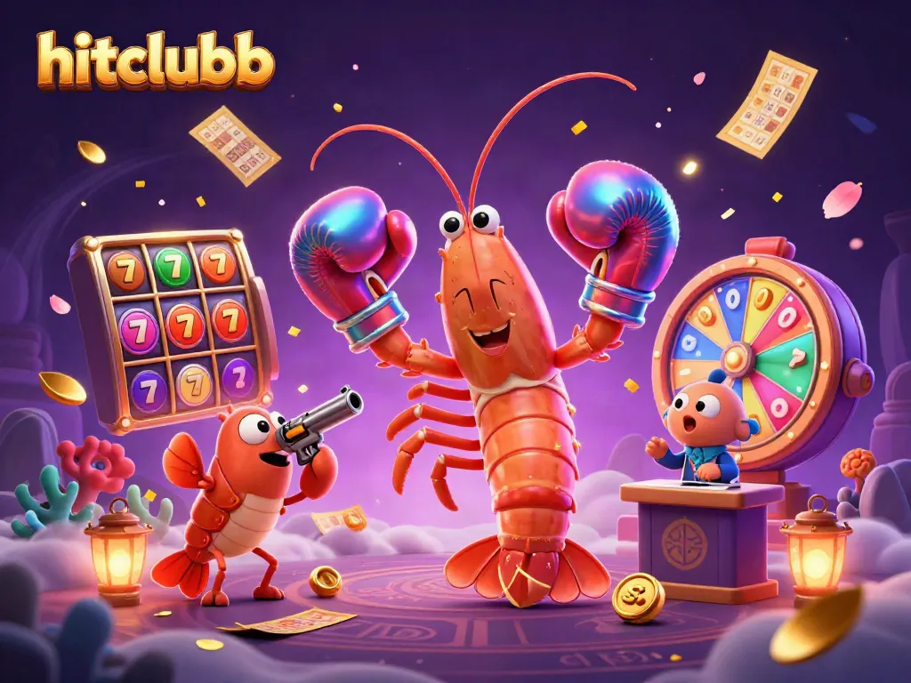 Engaging scene of hitclubb featuring slot reels and cartoon characters in a vibrant casino atmosphere.