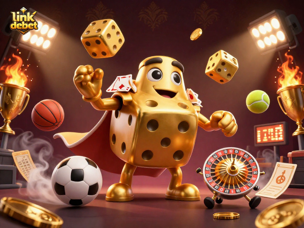 Engage in thrilling gameplay with link debet as massive golden dice juggle bets in a fierce sports atmosphere.