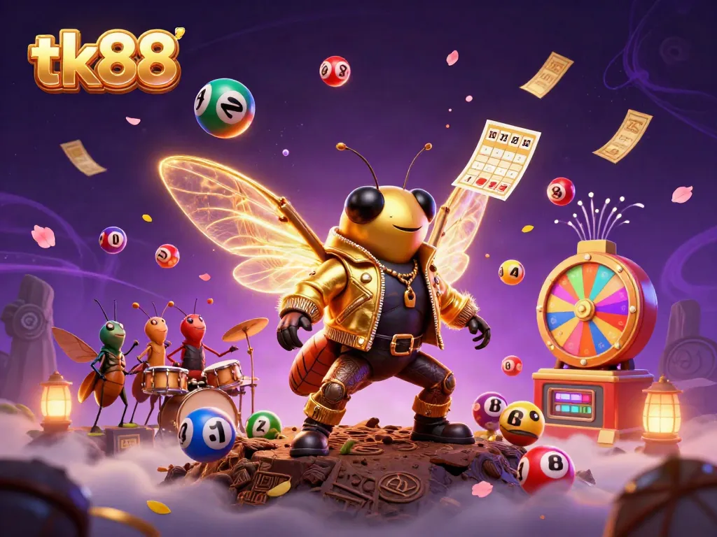 Experience the excitement of tk88 with vibrant lottery elements and captivating characters in a colorful casino scene.