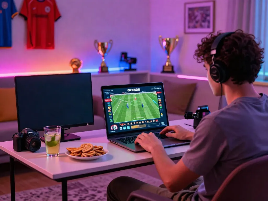 Experience the excitement on https://gem88.jpn.com/ with a user engaging in online gaming, placing bets in a vibrant setting.