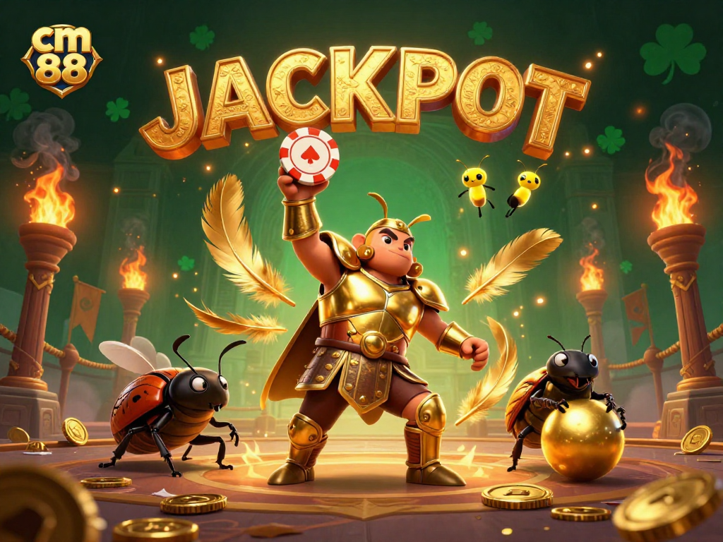 Experience excitement at cm 88 with a 3D hercules beetle celebrating a winning poker chip
